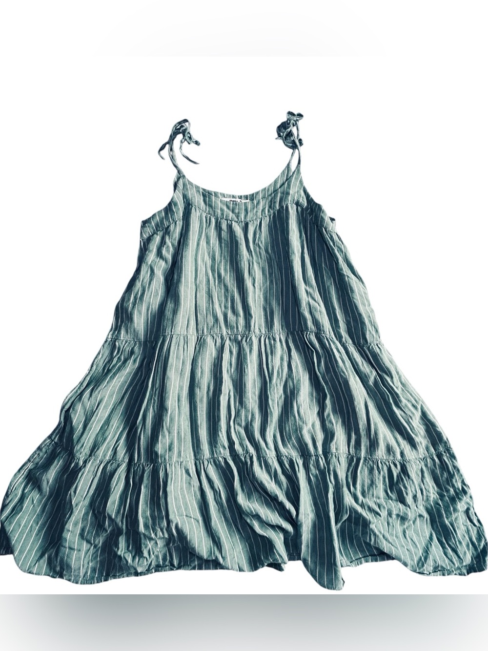 O'Neill Teal-Striped Tie-Shoulder Tiered Mini Dress